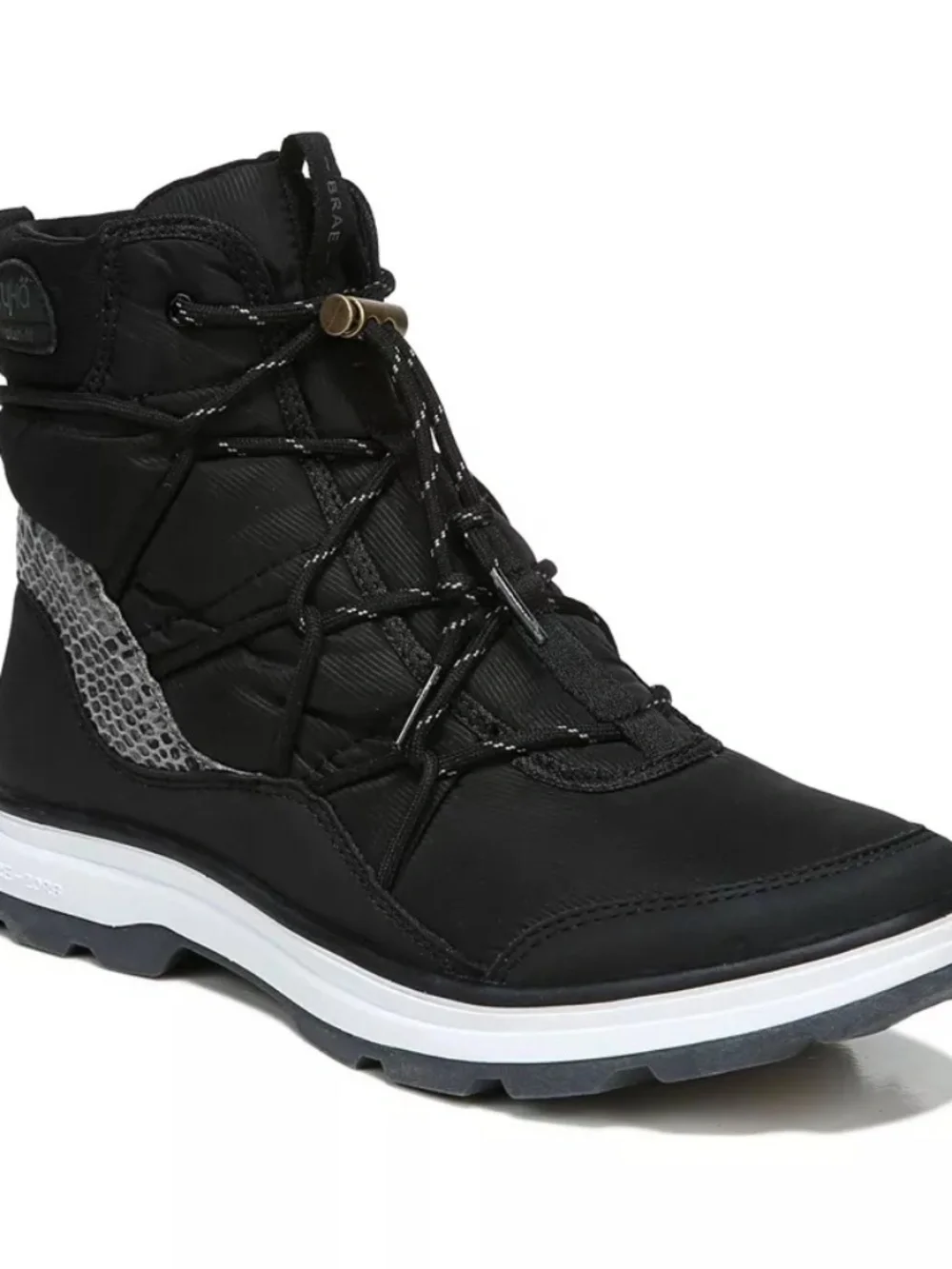New Ryka Water Repellant Bungee Winter Boots Brae Exotic Black Ankle Bootie